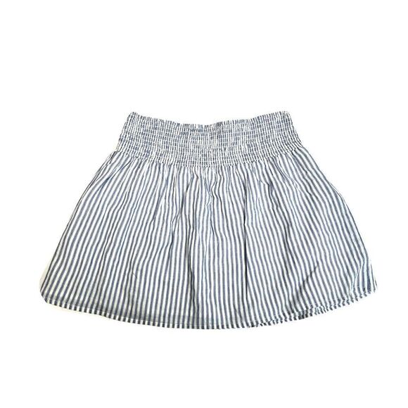 Swildens White Blue Striped A Line Skirt Size 38 Medium Elastic Waist Pocket - Picture 2 of 11
